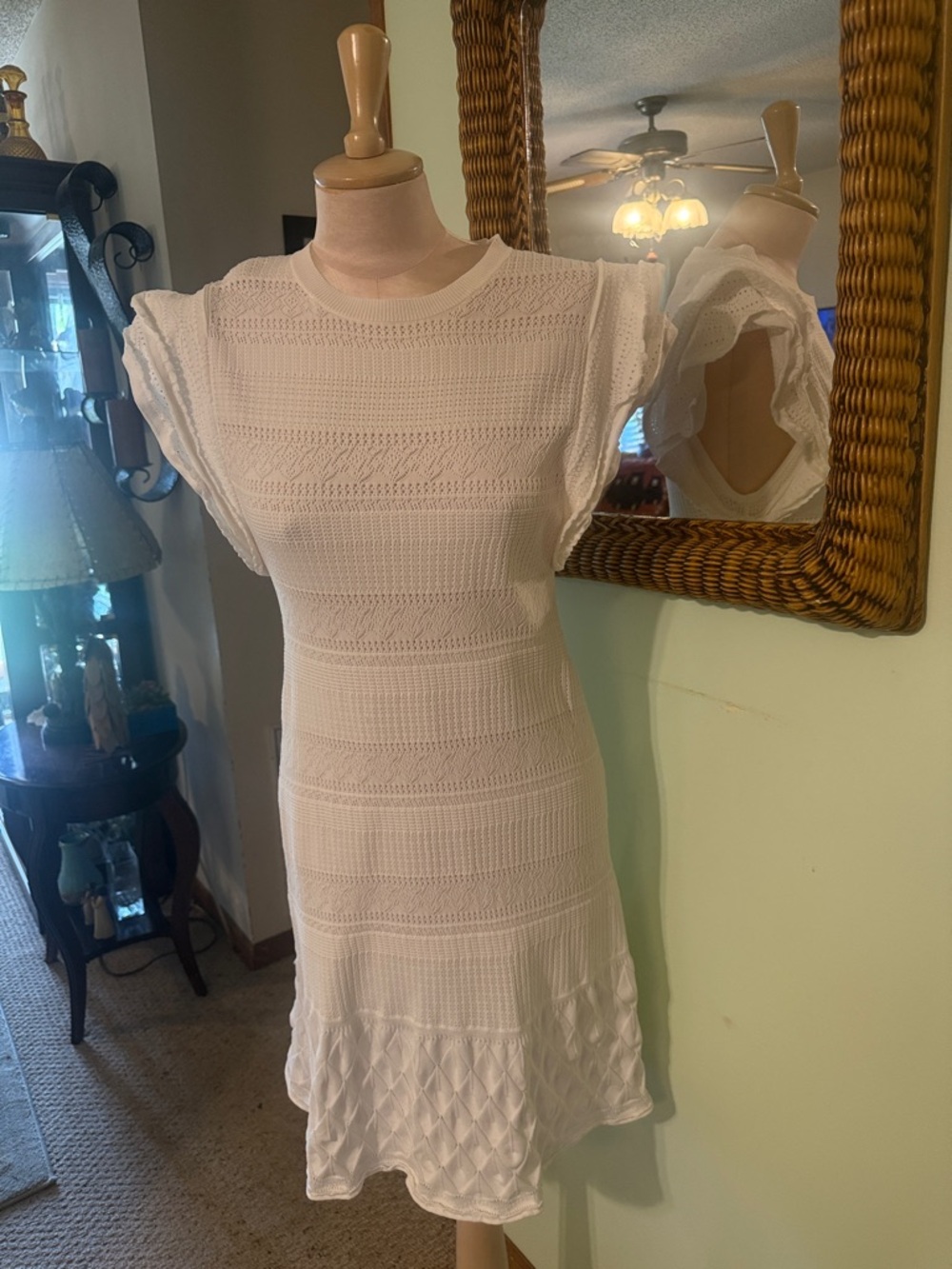 Zara White Knit Mini Dress with Flutter Sleeves